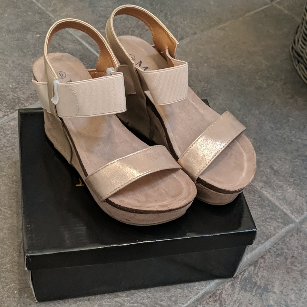 Rose Gold and Beige wedges